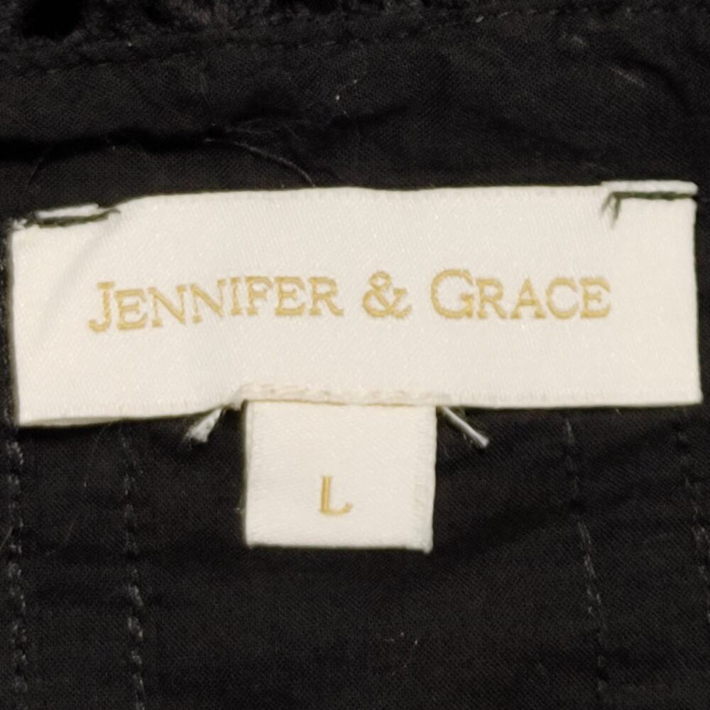 Jennifer & Grace Blouse Lace Trim Eyelet Prairie Black Women Large Boho Romantic - Picture 4 of 9